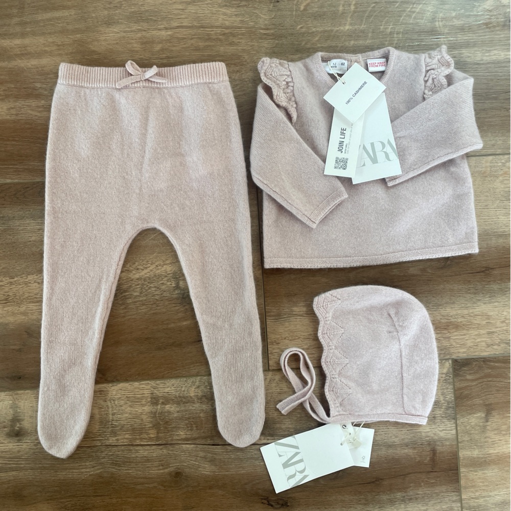 Zara 100% Cashmere Layette Set Sz 1-3 NWT
